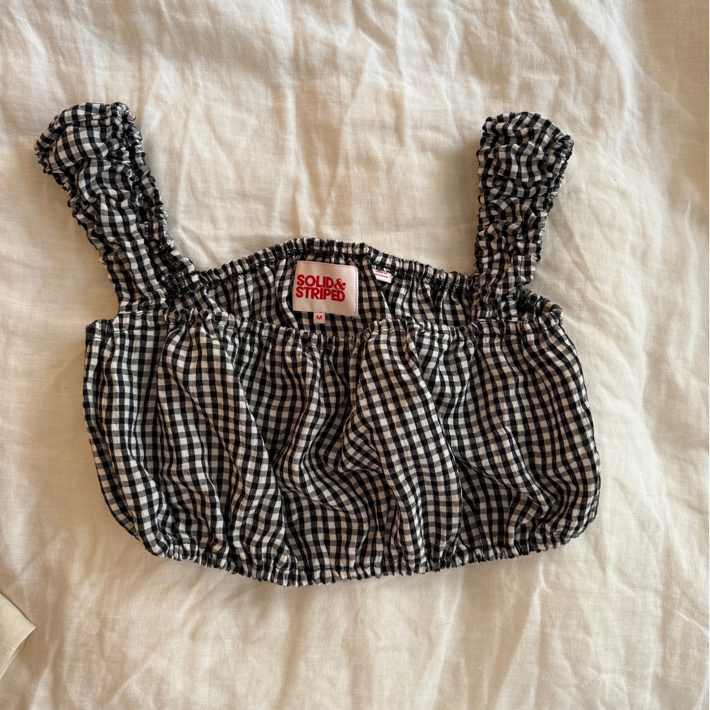 Solid & Striped Gingham Ruffle Strap Top - image 1